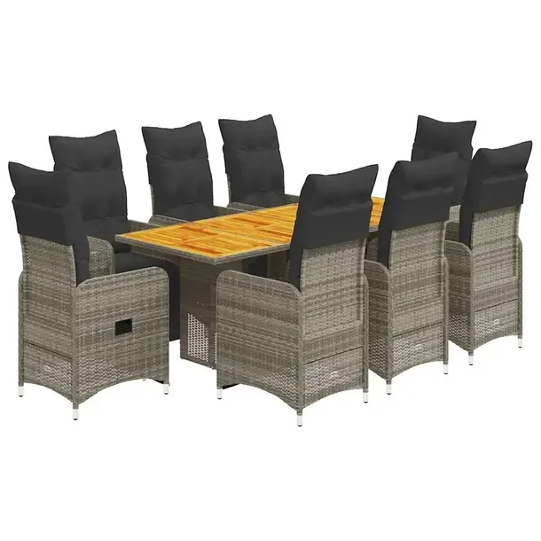 Zestaw bistro ogrodowy szary z regulowanym fotelem i poduszkami 190x80x75 c