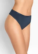 Majtki damskie - Stringi z koronką z bawełny organicznej i włókna bambusowego granatowe Julia - POUPEE - miniaturka - grafika 1