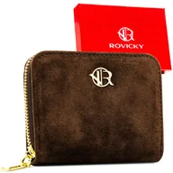 Portfele - Brązowy portfel damski ROVICKY mały na suwak typu piórnik modny - miniaturka - grafika 1