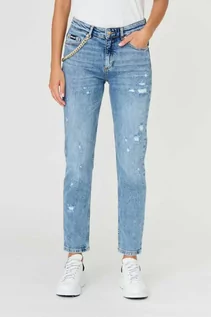 Spodnie damskie - JUST CAVALLI - Błękitne jeansy Super Slim Chain - grafika 1