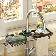 Mydelniczki i dozowniki mydła - Dwupoziomowa półka prysznicowa w kolorze szarego metalu, 36 x 13 x 3,9 cm, 1 aluminiowa mydelniczka prysznicowa, kosz spustowy kuchenny bez wiercenia - miniaturka - grafika 1