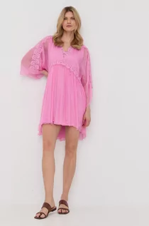 Sukienki - Nissa Nissa sukienka jedwabna kolor różowy mini rozkloszowana - grafika 1