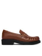 Półbuty damskie - Tommy Hilfiger Lordsy Th Square Toe Leather Loafer FW0FW08977 Brązowy - miniaturka - grafika 1