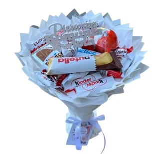 Bukiet ze slodyczy Kinder. Prezent na Urodziny, Imeniny, KOMUNIA - Zestawy upominkowe - miniaturka - grafika 1