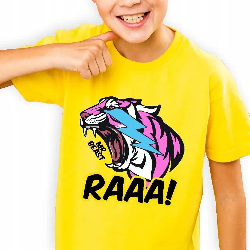 Koszulka Dziecięca Żółta MR BEAST RAA Wzory - 134