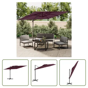 The Living Store Wiszący parasol z podwójną czaszą - bordowy - 300x300 cm - Parasol Ogrodowy - Parasole ogrodowe - miniaturka - grafika 1