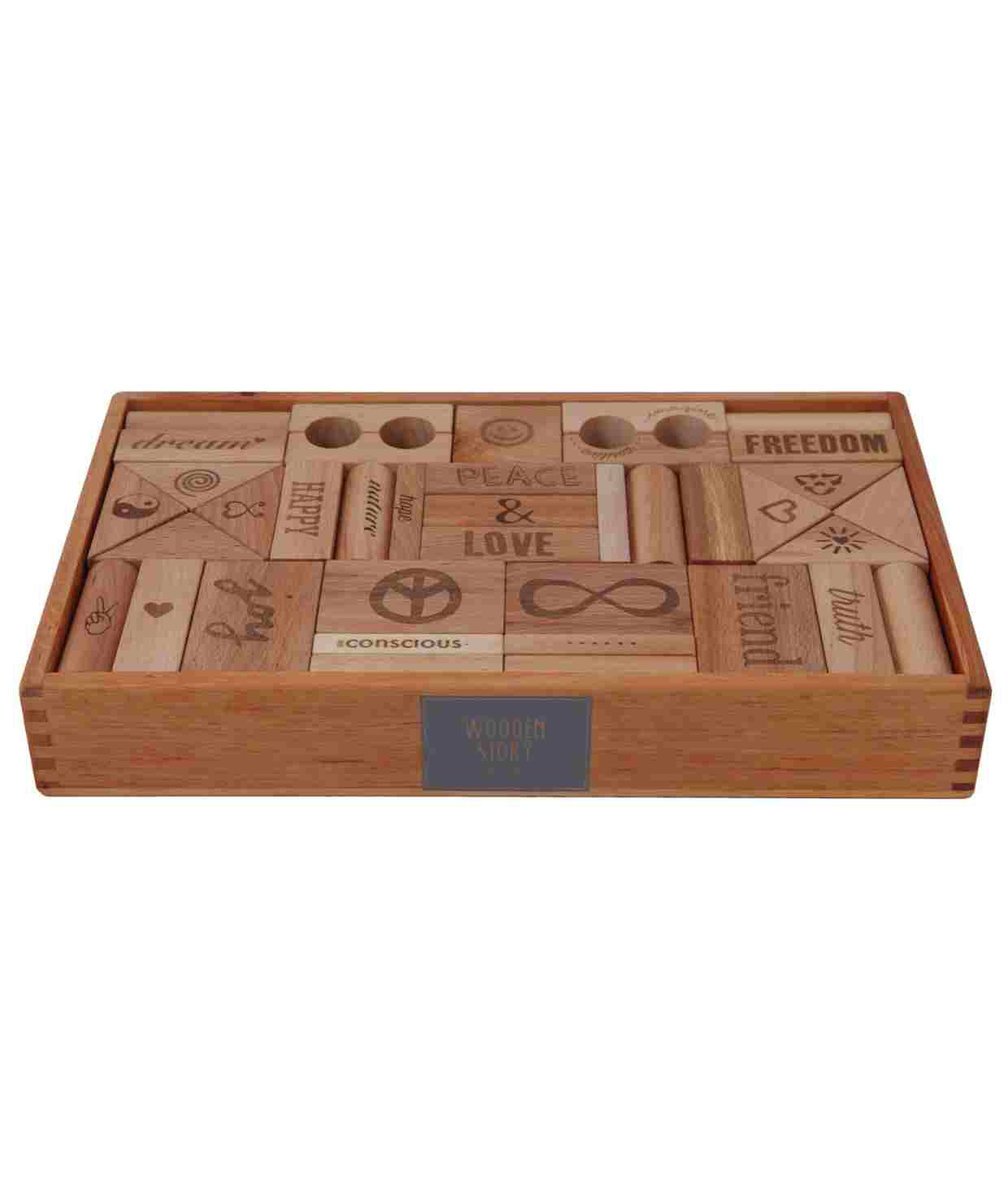 WOODEN STORY Drewniane Klocki Peace & Love w Skrzynce XL – 72 elementów
