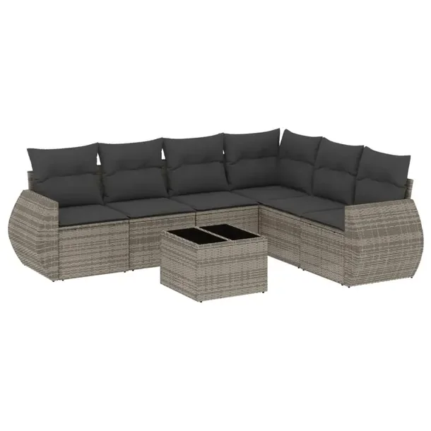 Zestaw mebli ogrodowych z rattanem PE szary, 62 x 62 x 69 cm, 55 x 55 cm, 7