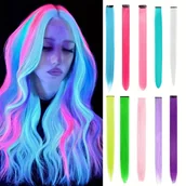 Pozostałe akcesoria fryzjerskie - TEMU 10 sztuk świecących klipsów do przedłużania włosów syntetycznych, 20-calowe kolorowe fluorescencyjne neonowe włosy dla kobiet, łatwe do noszenia - miniaturka - grafika 1