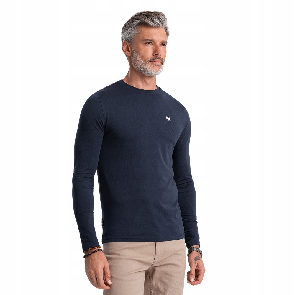 Longsleeve męski bawełniany wygodny granatowy Ombre V2 OM-LSCL-0102 r. M