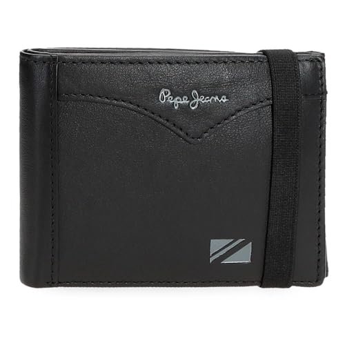 Pepe Jeans Kurtka Portfel z elastyczną taśmą Czarny 11,5x8,5x1 cm Skóra by Joumma Bags, Czarny (Black), Talla única, Portfel z elastyczną tasiemką