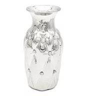 Wazony i flakony - Wazon ceramiczny z kryształkami glamour srebrny okrągły pikowany ludwik 24 cm - miniaturka - grafika 1