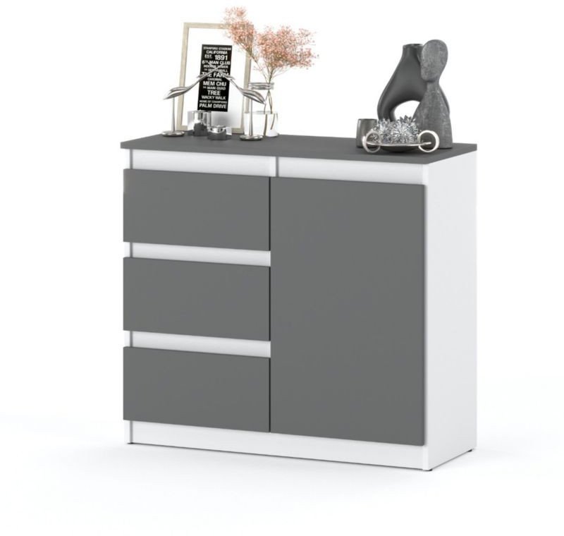 Komoda Wąska 80cm Do Salonu Sypialni 3 Szuflady Nowoczesna Biała Szara Mat