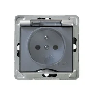 Gniazdka elektryczne - LEDart hermetyczne pojedyncze z uziemieniem, bez ramki z klapką dymną - Ospel Impresja GPH-1YZ/m/18/d, kolor srebrny, 16A/250V - miniaturka - grafika 1
