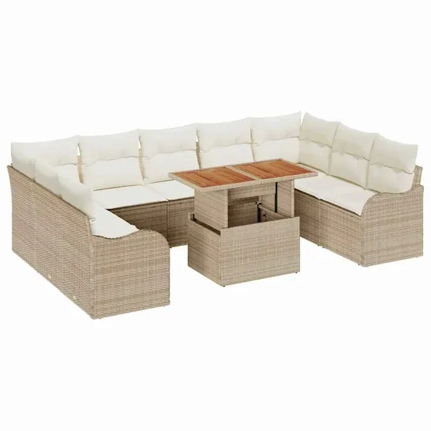 Zestaw 10-częściowy Sof Ogrodowych Rattan Beżowy/Kremowy 500kg