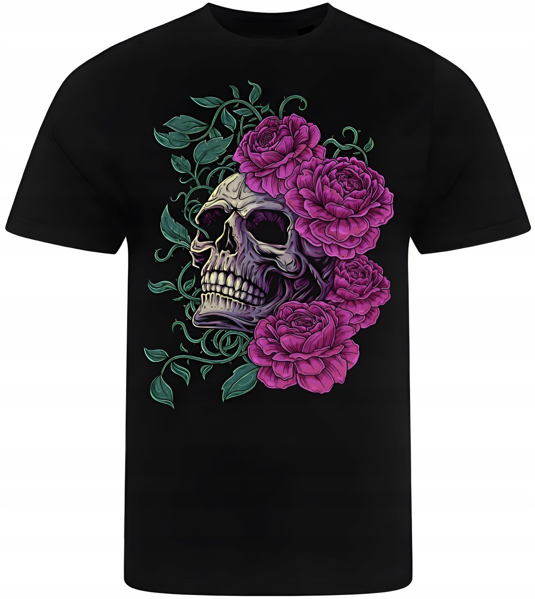 KOSZULKA MĘSKA NADRUK CZASZKA KWIATY WESTERN PREZENT PREMIUM 3XL