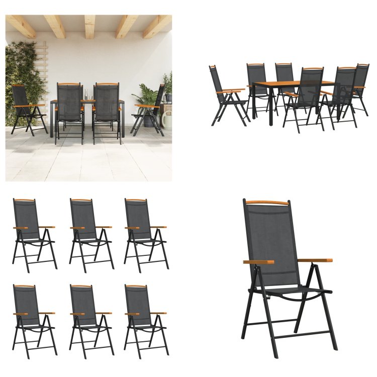 vidaXL 7-częściowy ogrodowy zestaw jadalniany czarno-brązowy aluminium - ogrodowy zestaw jadalniany - ogrodowy zestaw jadalniany - zestaw jadalniany - meble ogrodowe