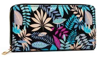 Portfele - Duży portfel damski piórnik na karty i gotówkę na suwak roślinny wzór, różnokolorowy niebieski - miniaturka - grafika 1