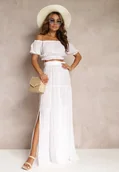 Komplety damskie - Biały 2-częściowy Komplet z Wiskozy w Hiszpańskim Stylu Avasa - miniaturka - grafika 1