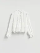 Bluzki damskie - Reserved - Bluzka z ażurowymi detalami - biały - miniaturka - grafika 1