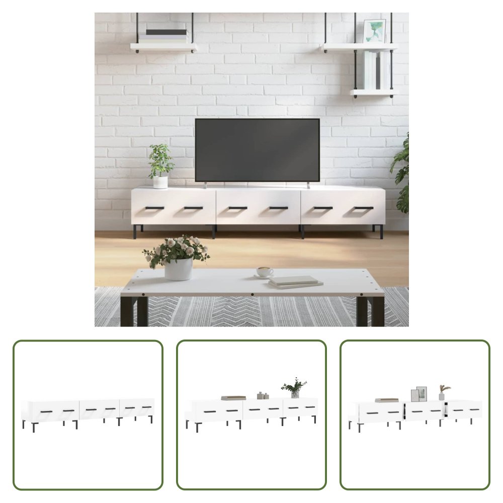 The Living Store szafka pod telewizor biały wysoki połysk 150x36x30 cm materiał drewnopochodny