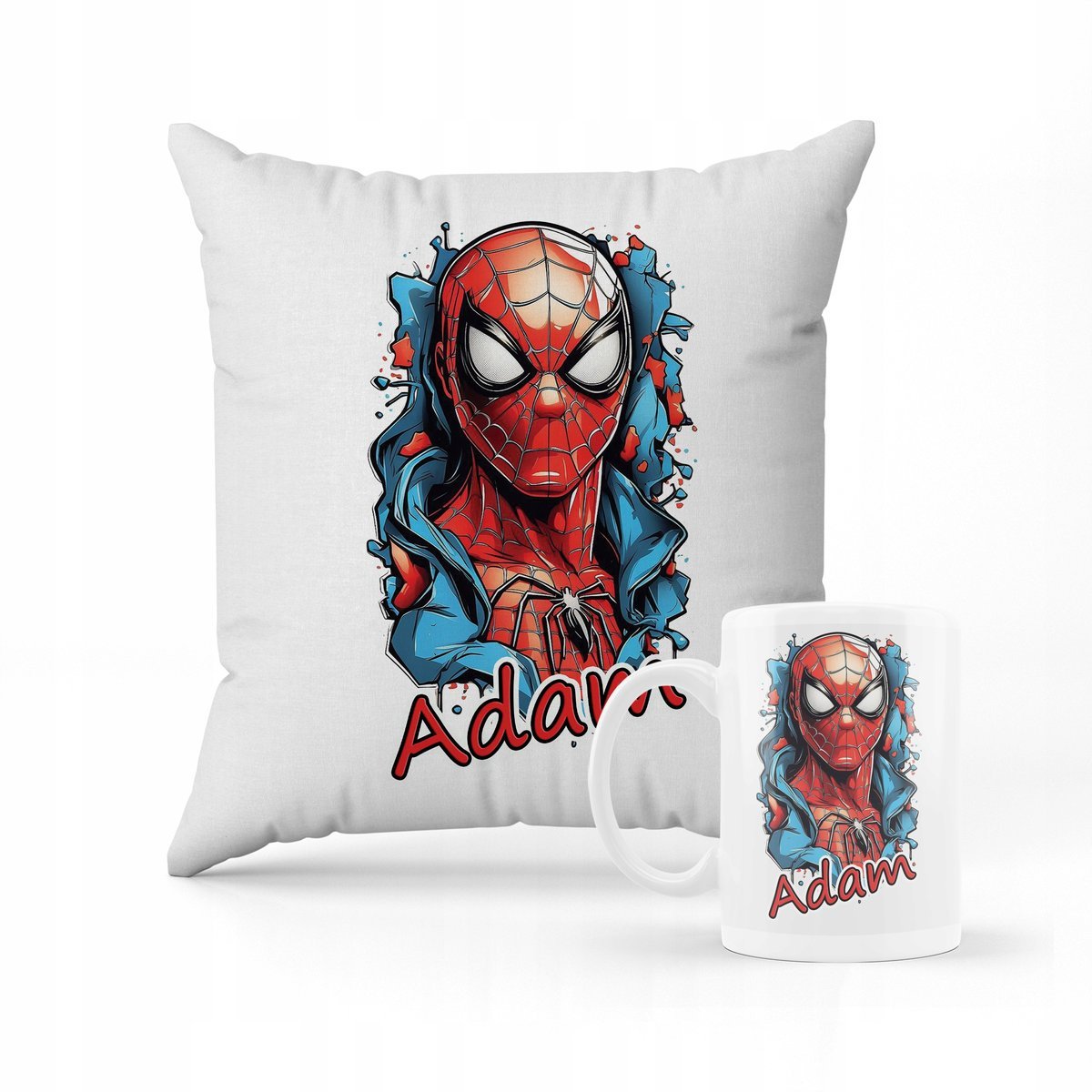 ZESTAW PODUSZKA + KUBEK Prezent Dla Fana SPIDERMAN + IMIĘ