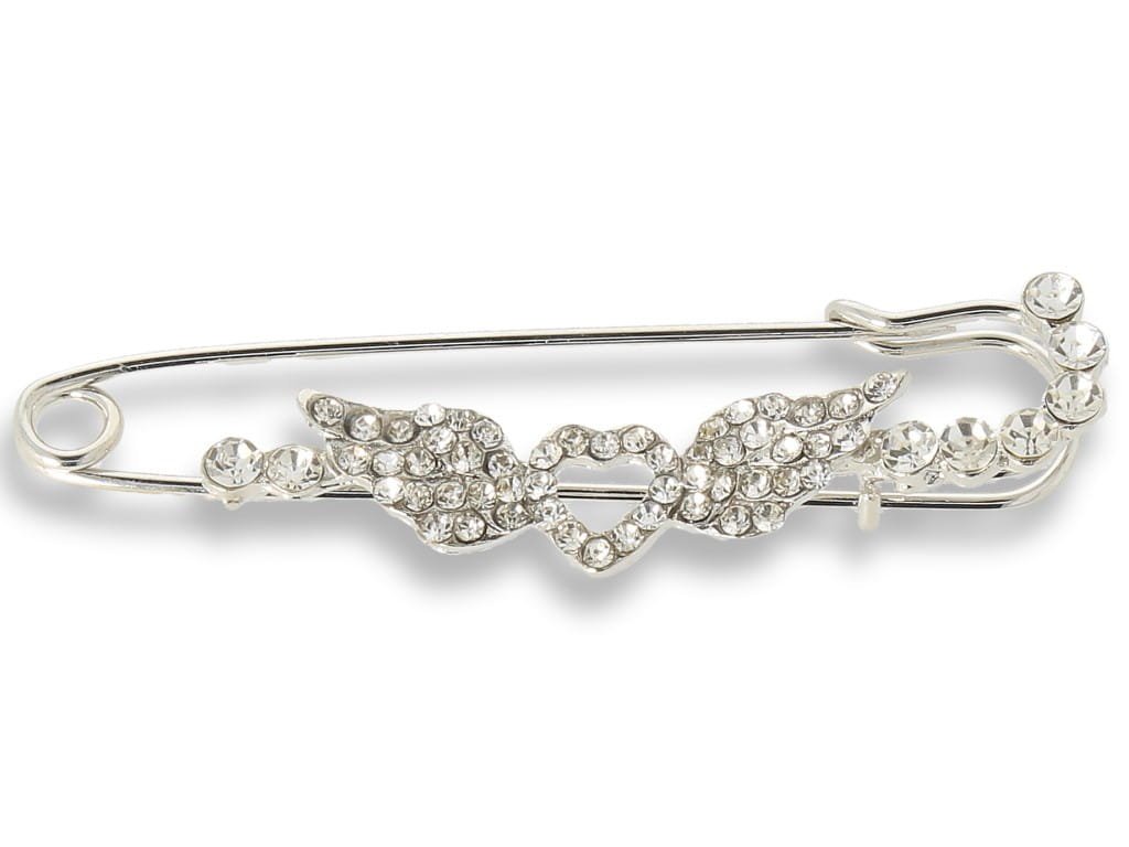 Broszka Damska Srebrna Z Serduszkiem Ze Skrzydłami I Cyrkoniami