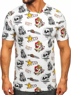 Biały bawełniany t-shirt męski z nadrukiem Denley 14963 - Koszulki męskie - miniaturka - grafika 1