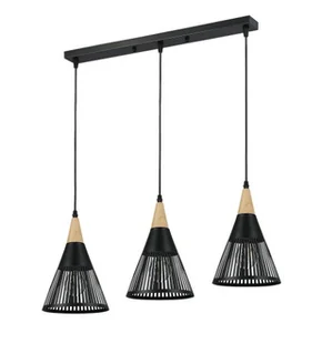 Hira lampa wisząca 3xE27 czarna/drewno - Lampy sufitowe - miniaturka - grafika 1