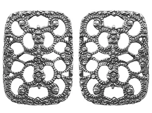 Srebrne kolczyki 925 ażurowe prostokąty z kwiatami na sztyft oksydowany wzór na prezent - Kolczyki - miniaturka - grafika 1