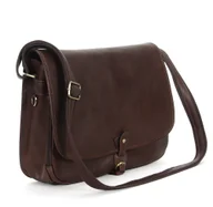Torebki damskie - Torba listonoszka szlachetna skóra licowa ciemny brąz - miniaturka - grafika 1