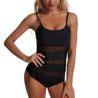 Stroje kąpielowe - Jednoczęściowy strój z siateczkowym materiałem - Czarny XXL - miniaturka - grafika 1