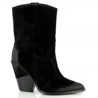 Botki damskie - Czarne zamszowe kowbojki z ozdobnym przetarciem CARINII - Carinii - miniaturka - grafika 1