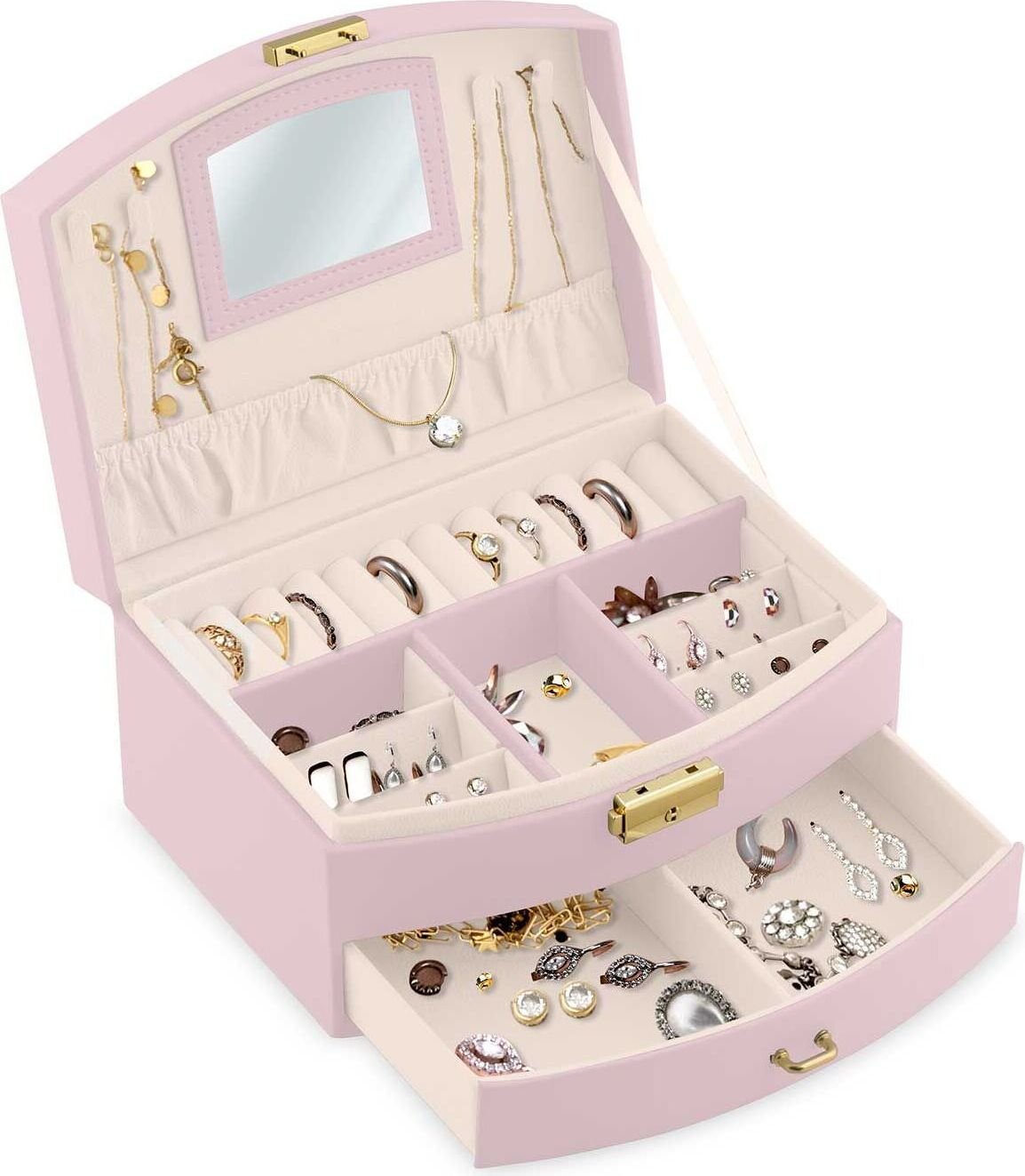 Szkatułka na biżuterię, organizer, Massido, 20x13x10 cm, różowa