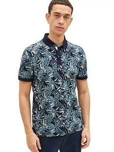 TOM TAILOR Męska koszulka polo 1035630, wzór 31270, granatowy, duży liść, 31270 - Navy Green Big Leaf Design, M - Koszulki męskie - miniaturka - grafika 1