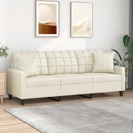 Sofy i kanapy - vidaXL 3-osobowa sofa z poduszkami, kremowa, 180 cm, sztuczna skóra - miniaturka - grafika 1