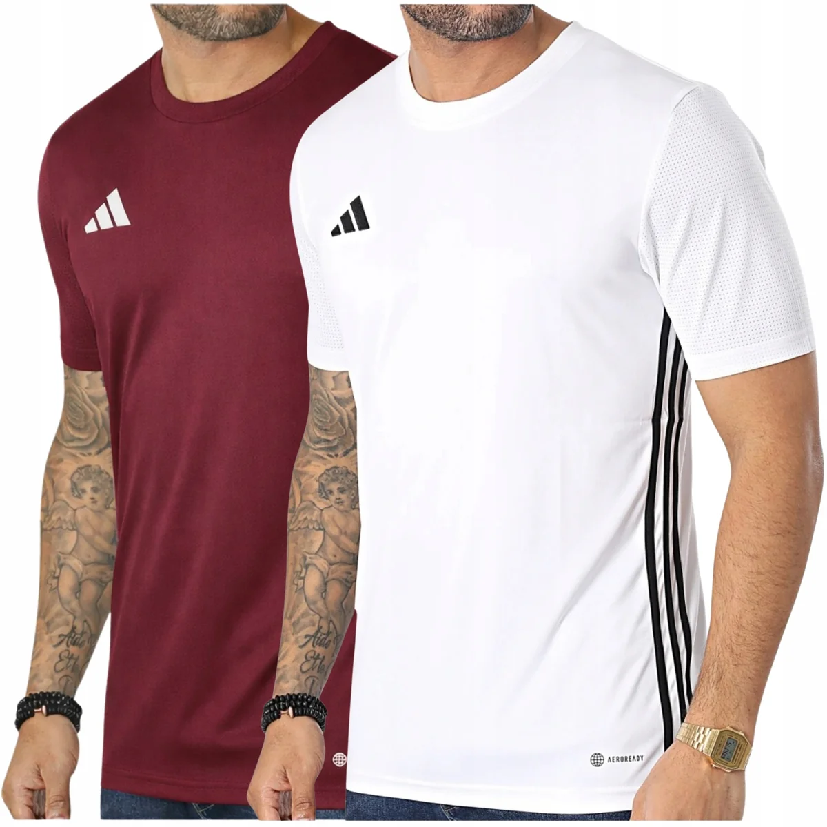 Adidas Zestaw Męski Komplet Koszulka Biała + Bordowa T-shirt r. S