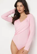 Body - Różowe Body Eleganckie z Marszczeniem Ziellea - miniaturka - grafika 1