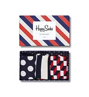 Skarpetki męskie - Happy Socks 3-Pack Classic Stripe Gift Box, kolorowe i zabawne, Skarpetki dla kobiet i mężczyzn, Niebieski-Biały-Czerwony (36-40) - miniaturka - grafika 1