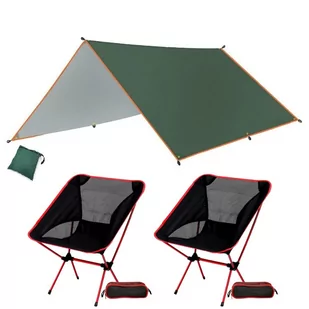 Zestaw Tarp Płachta Biwakowa Wodoodporna Termiczna 3X4M + 2X Krzesło Turystyczne Składane Czerwone - Meble turystyczne - miniaturka - grafika 1
