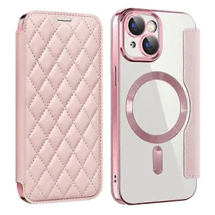 Kompatybilny z iPhone 15 Wbudowana folia na obiektyw Skórzany futerał na telefon Etui na kartę RFID Kompatybilna z MagSafe Różowy - Etui i futerały do telefonów - miniaturka - grafika 1