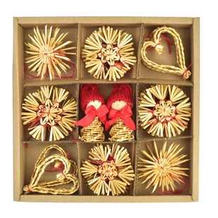 Zestaw ozdób ze słomy z laleczkami, 30 szt. - Ozdoby bożonarodzeniowe - miniaturka - grafika 1