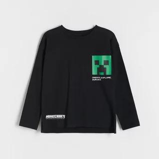 Koszulki dla chłopców - Reserved - Longsleeve oversize Minecraft - Czarny - grafika 1