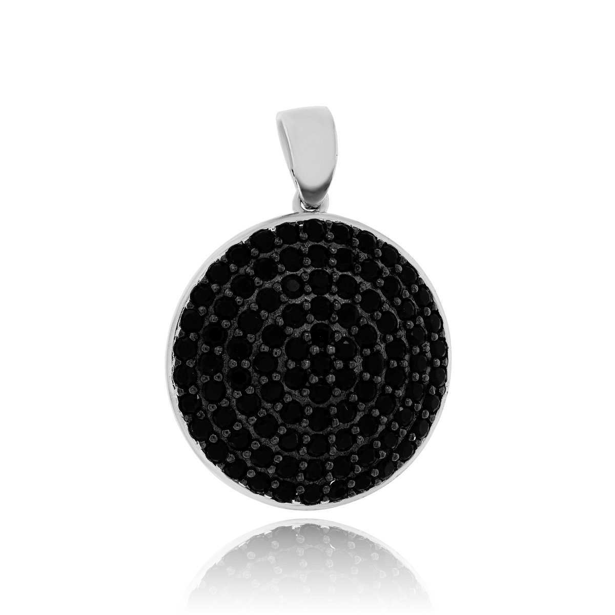 Srebrna zawieszka okrągła wypukła z czarnymi cyrkoniami pr. 925