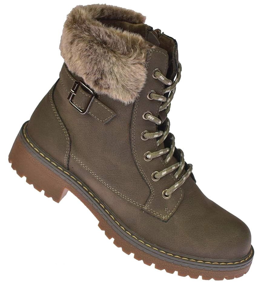 Trapery damskie botki ocieplane B-3-1344 szare glany wysokie z futerkiem i paskiem rozmiar: 37