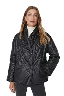 Trendyol Damska kurtka zimowa z klapą, wzór w romby, oversize, czarny, M, Czarny - Kurtki damskie - miniaturka - grafika 1