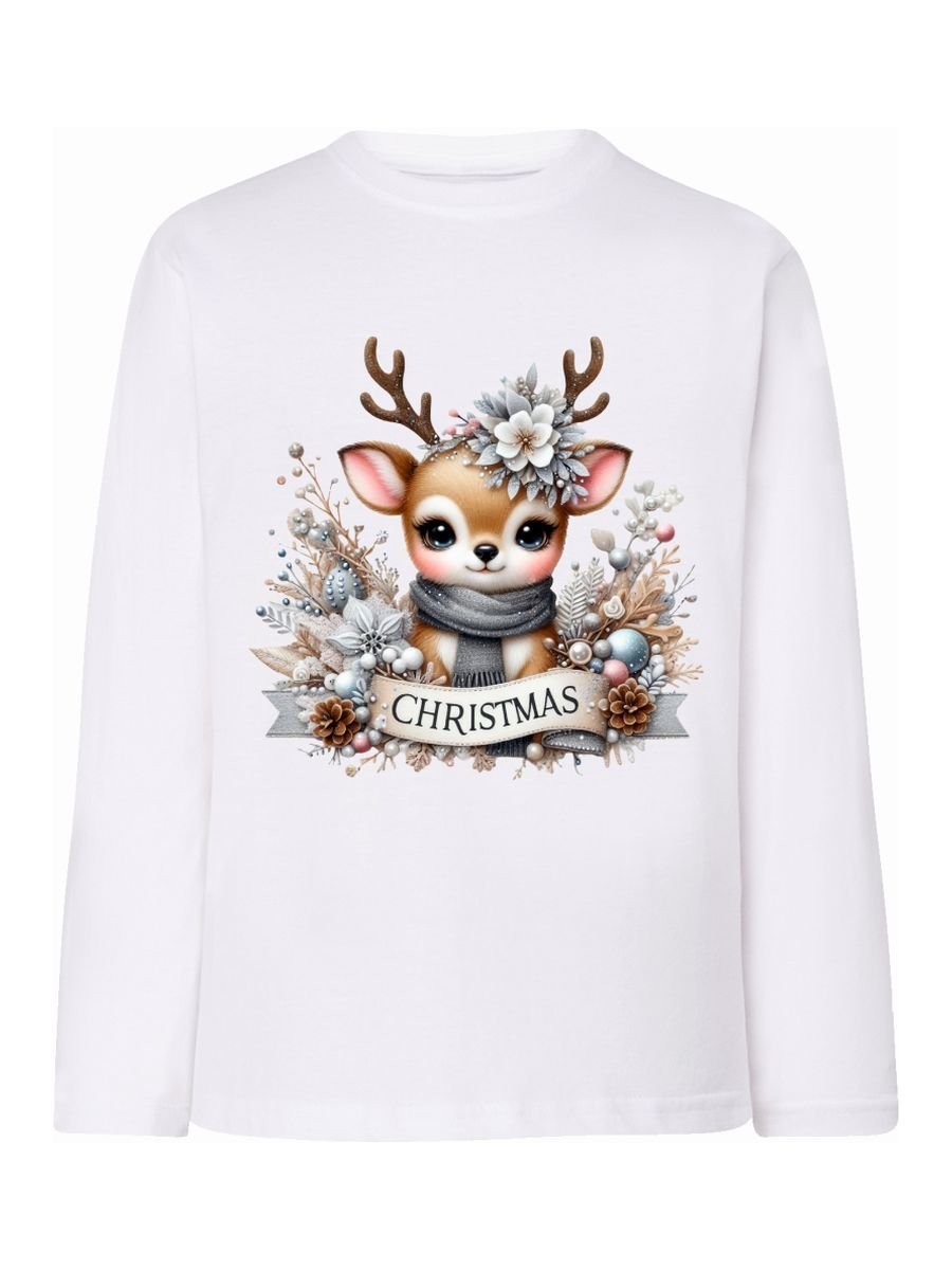 Dziecięca bluzka z nadrukiem długi rękaw Sarenka - Christmas biała Tup Tup r.134/140