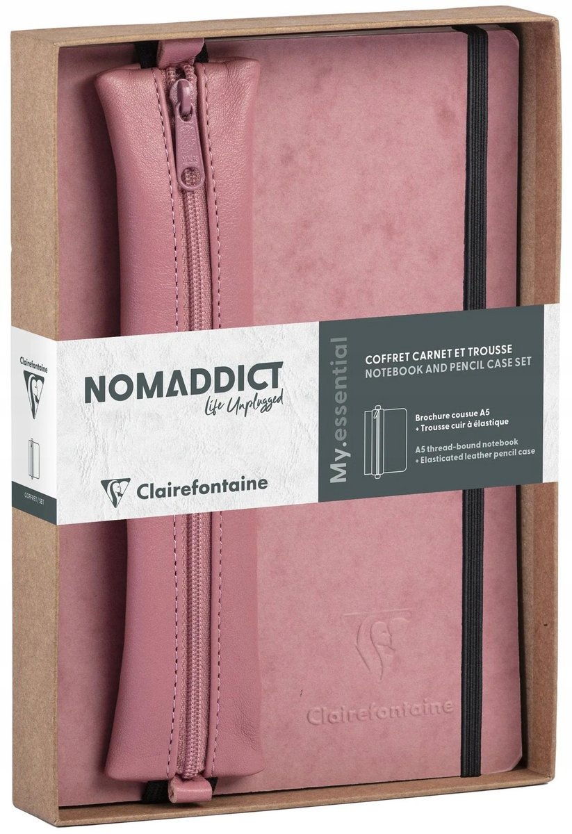 ZESTAW PREZENTOWY Z NOTATNIKIEM I PIÓRNIKIEM A5 Clairefontaine RÓŻOWY