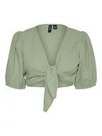 Koszulki i topy damskie - VERO MODA Women's VMNATALI NIA 2/4 Knot WVN Top, Reseda, M, Reseda, M - miniaturka - grafika 1