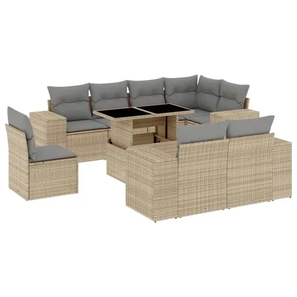 Zestaw wypoczynkowy rattan PE, beżowy, 62x62x69 cm, jasnoszary poduszki